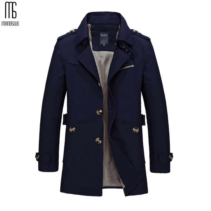 Manoswe Long Trench Coat Men New Men's Spring Casual Jacket Windbreaker Outerwear High Quality Fashion Long Coat