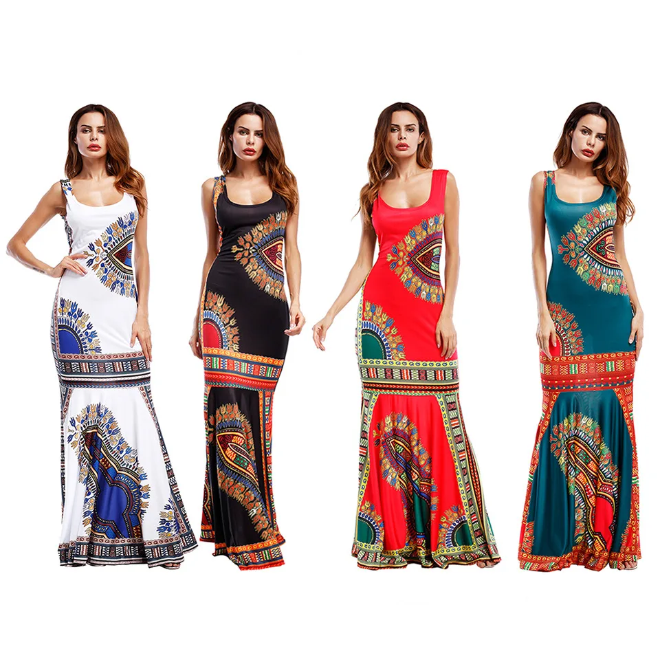 European and American women's wish speed AliExpress ebay burst print Slim dress beach dress Sleeveless dress fem Aliexpress