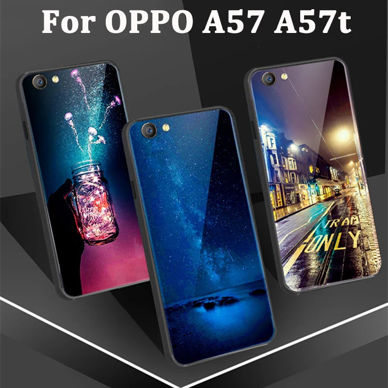 For OPPO A57 A57t Case phone Cases skin cute cartoon Tempered glass cover OPPOA57 Protection