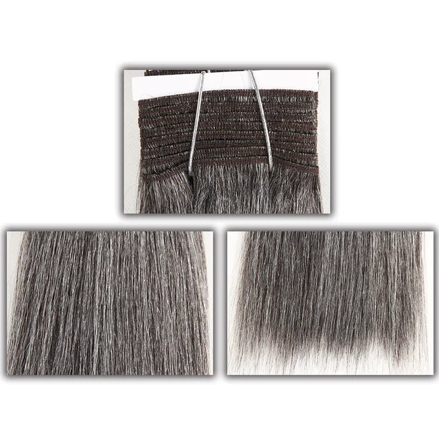 Sleek Hair Brazilian Double Drawn Remy Human Hair Weave Short Yaki Straight 44 34 51 280 Piano Gray Mix Color Bundles 113g