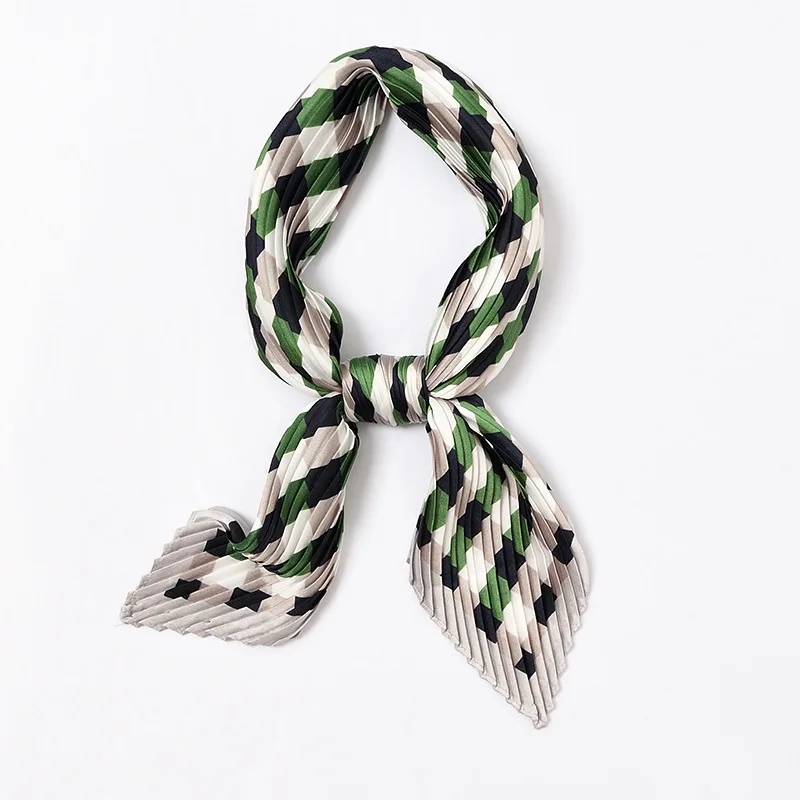 

Bright Plaid Silk Crinkle Scarf Women Pleated Neck Bandana Square Headwear Crumple Kercheif NEW [3955]