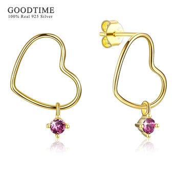 

Romantic Gold Color Color Sterling Silver Heart Shape Earrings With Purple Austrian Crystal Earrings For Women Wedding Jewelry