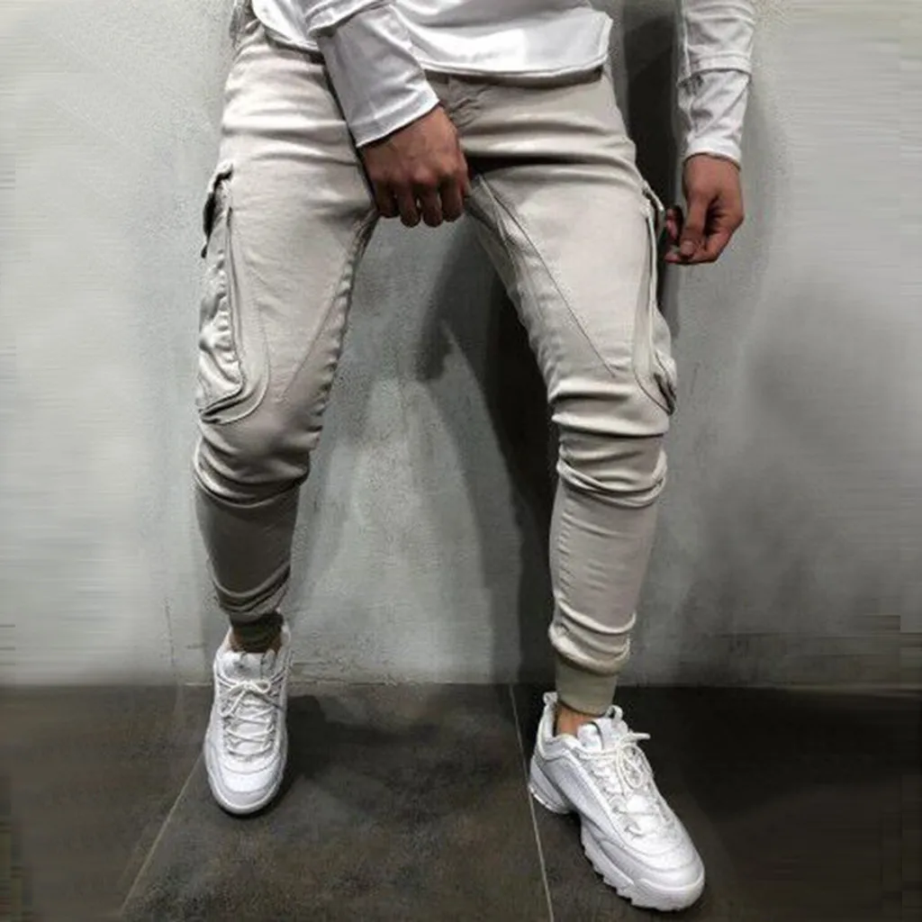 New Fashion Men's Slim Pure Color Casual Sports Woven Pocket Feet Pants pantalones hombre streetwear joggers sweatpants