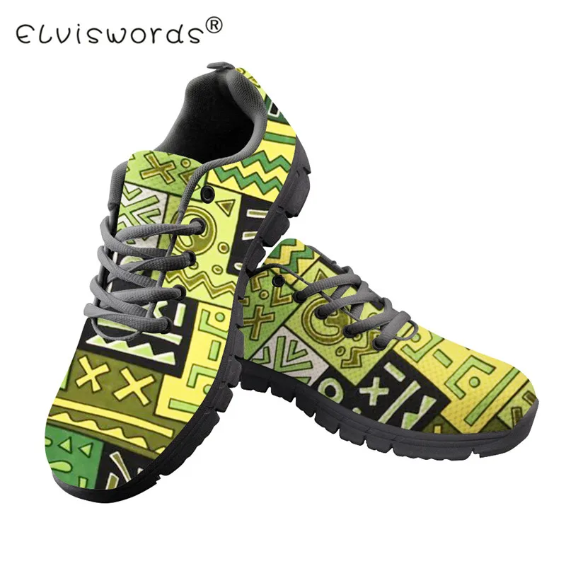 

ELVISWORDS Vintage Geo African Style Women Flat Sneakers Shoes Cool 3D Art Platform Shoes Casual Ladies Women Summer Footwears