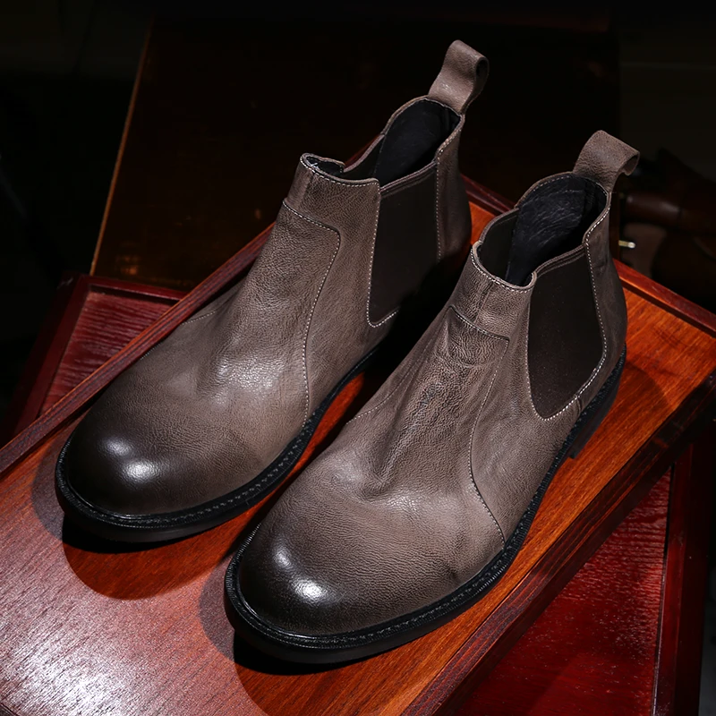 Vintage Style Man Boots Genuine leather Chelsea Booties High top Short Martin |