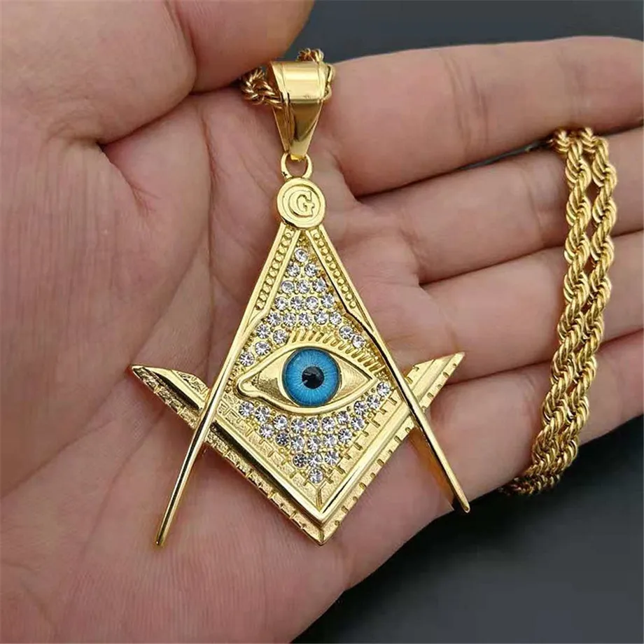 Hip Hop Iced Out Eye Masonic колье с символической подвеской и кулонами для женщин/мужчин золотой цвет из нержавеющей стали-mason модные украшения