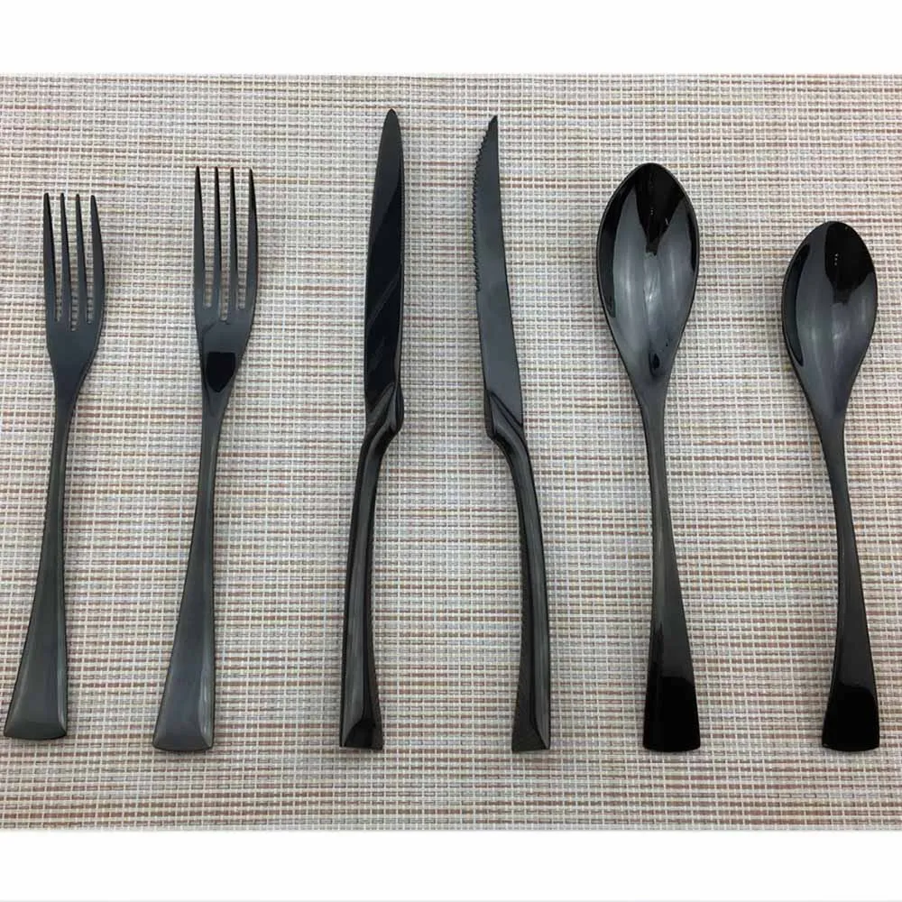 Синий Радужный черный серебряный золотой набор столовых приборов 304 столовая посуда из нержавеющей стали набор ножей вилка настольная вилка ужин набор посуды 6 шт - Цвет: Black