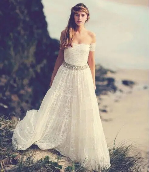 Vintage Bohemian Wedding Dresses 1970s Hippie Bridal Gowns Vintage Bohemian Wedding Dresses 1970s Hippie Bridal Gowns Off The Shoulder A Line Cream Ivory Lace Boho Dress In From