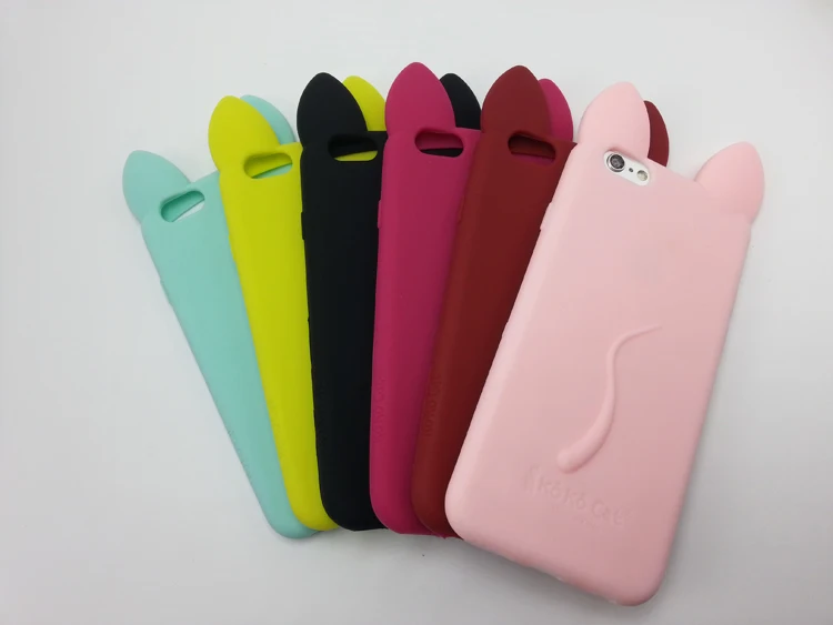 

Soft Silicone Case for iPhone X SE 4 4s 5 5s 5C 6 6S 7 8Plus 3D Cute Ear Cat Rubber Cover Phone Cases Ear can Open the screen