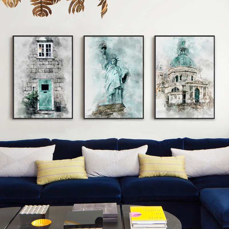 07G-N-rdico-Edif-cios-Resumo-Est-tua-da-Liberdade-Pintura-Da-Lona-Impress-o-Imagem (1)