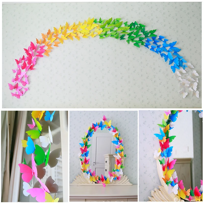 

Zilue 12pcs/pack Simulation Decorative Butterfly 3D Wall Stickers Living Room Curtains Refrigerator Marriage Room Decorative