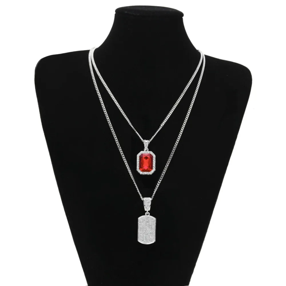 2 шт. набор ювелирных украшений в стиле хип хоп|stone pendant|bling dog tagsarmy tags necklace |