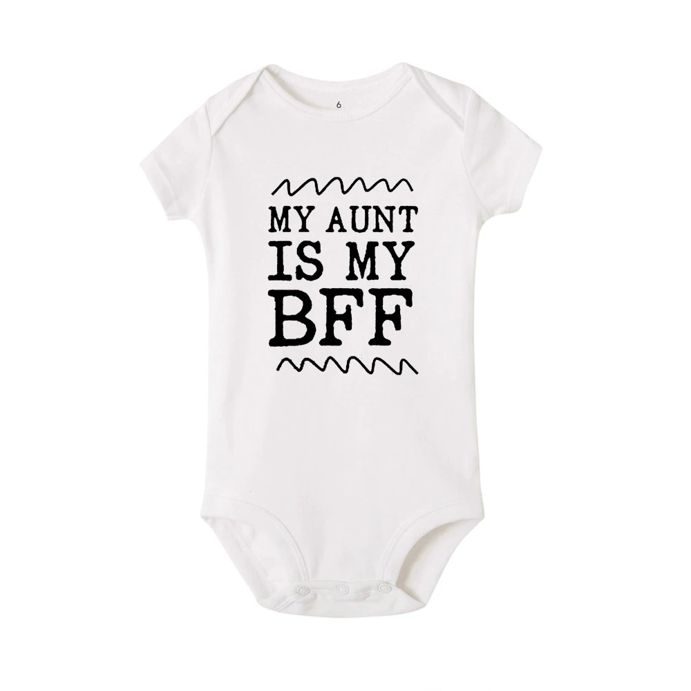 Забавные белые боди для новорожденных с надписью «My Aunt Is My Bff»; детские летние хлопковые комбинезоны с короткими рукавами для мальчиков и девочек - Цвет: RB08-SRPWH-