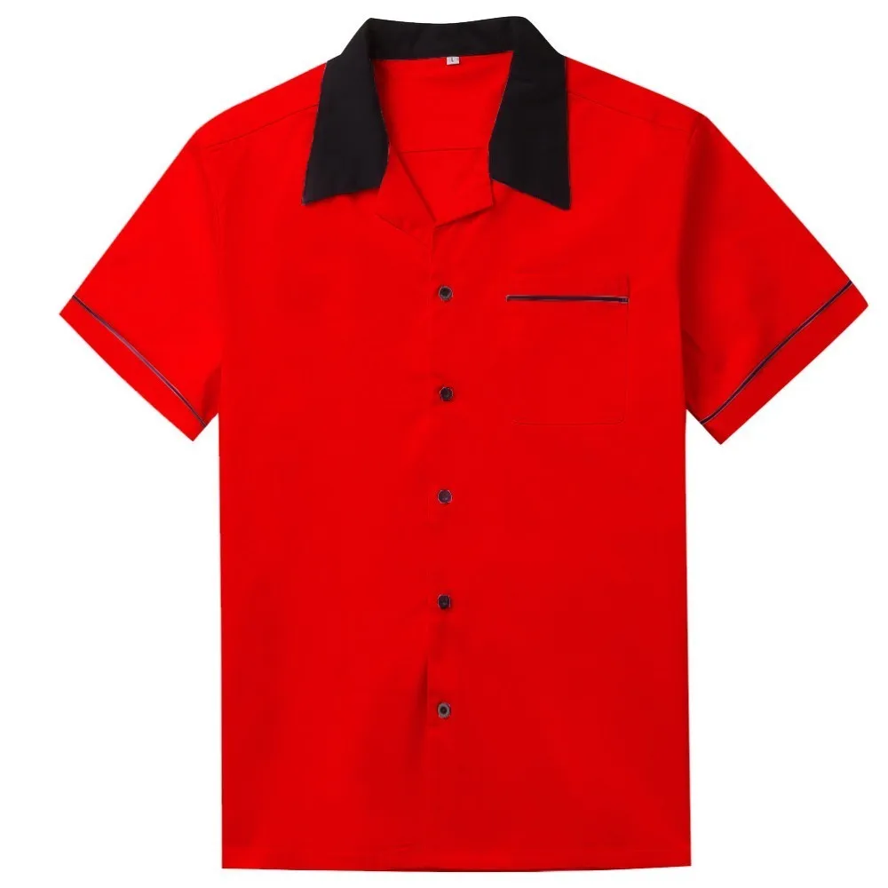 Рокабилли, мужская рубашка для боулинга, Ретро стиль, короткий рукав, Панк Рейв, рубашка для мужчин, s хип-хоп, мужская рубашка, мужская рубашка, рубашка для боулинга, Homme, L-XXL - Цвет: Red