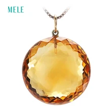 Natural yellow citrine 18K yellow gold pendant, real 18K gold, big round 18mm*18mm, deep color and beautiful cutting