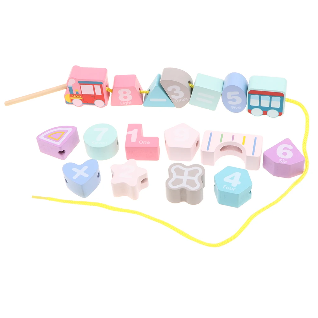 Wooden Lacing Blocks Set Childrens Stringing Bead & Building Educational Fine Motor Skill Toy for Kids Children