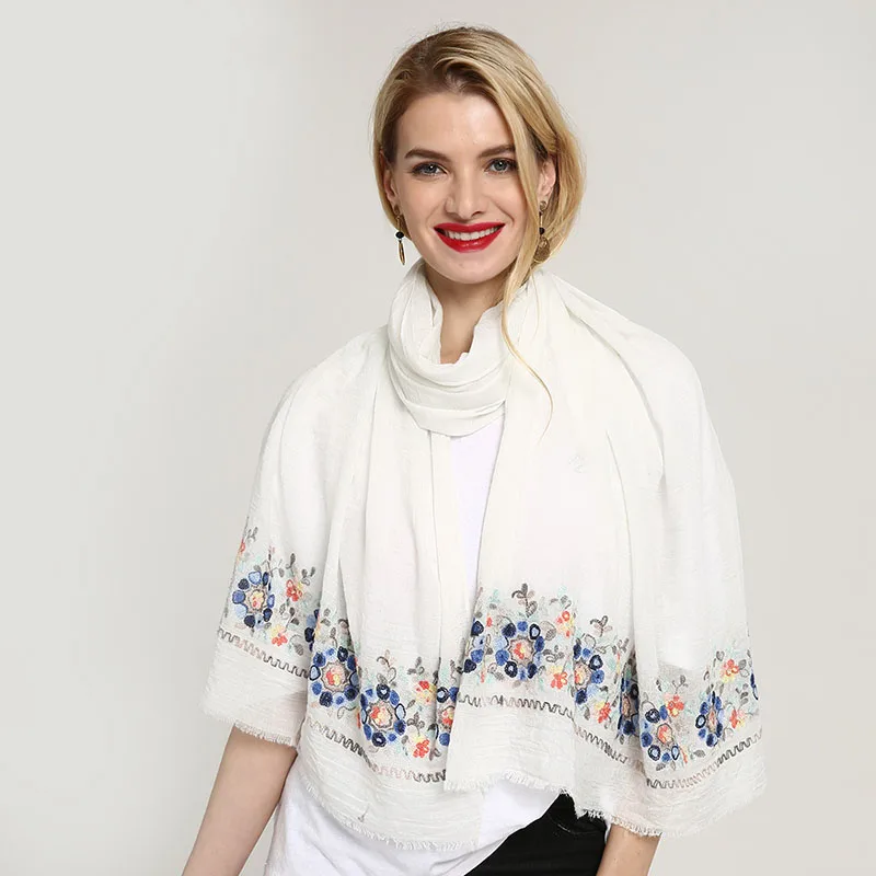 Solid Color Embroidered Scarf Clothing Accessories Cotton Scarf For