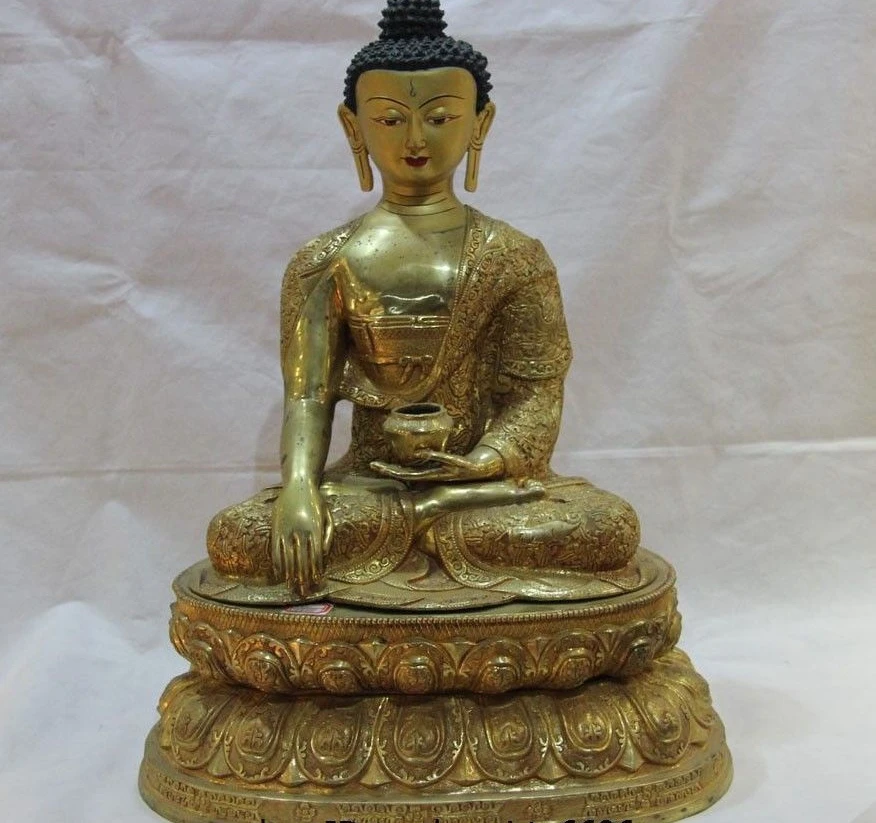 

26 Tibet Buddhism Temple Copper 24K Gold Gilt Sakyamuni Tathagata Buddha Statue