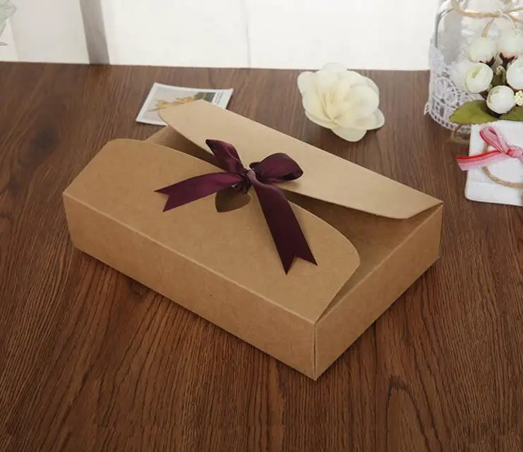 

10PCS Brown Carton Kraft Shirt Paper Box Kraft Cloth Gift Packing Boxes Silk scarf Gift Boxes with ribbon large kraft box