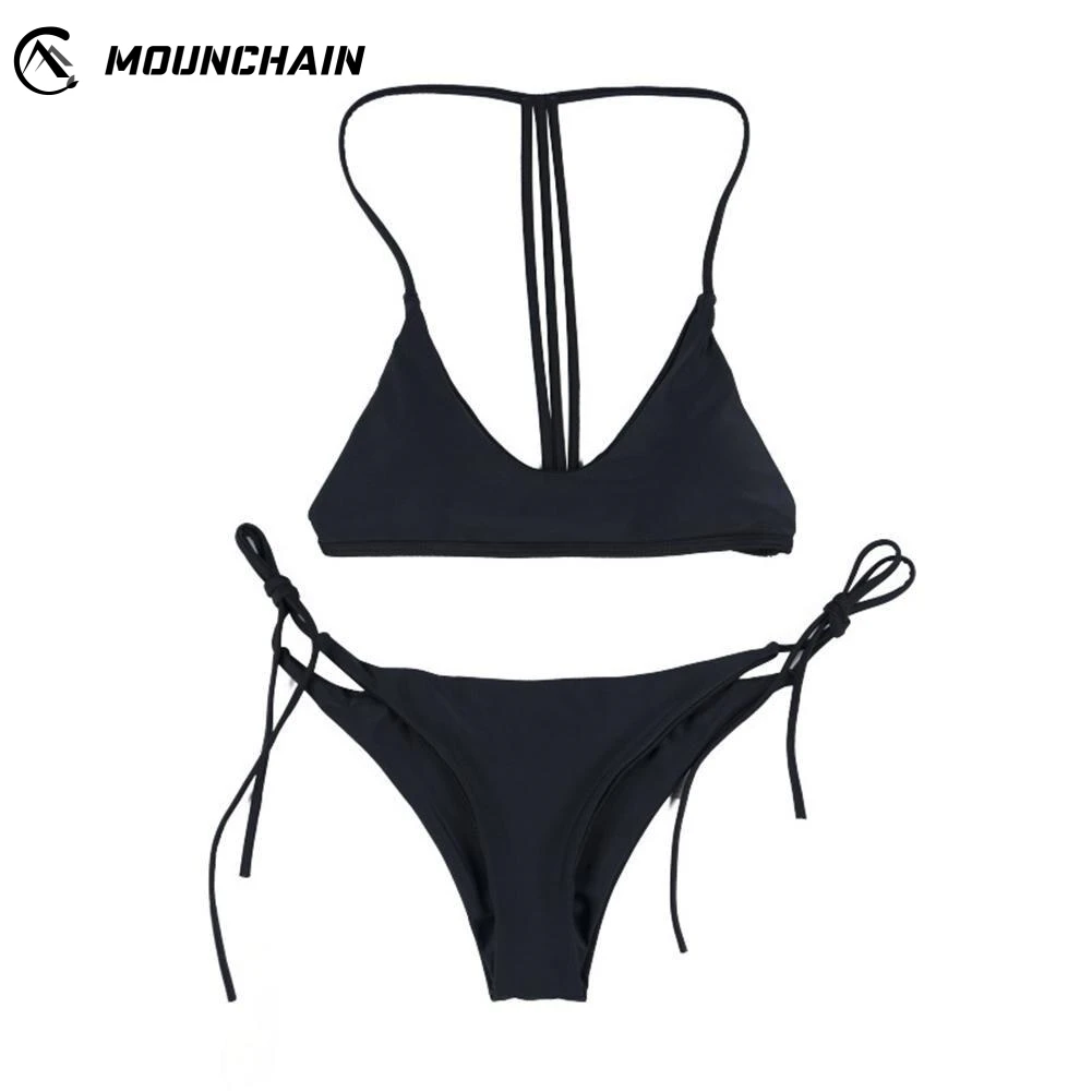 

Women Sexy Pure Color Bikini Tie Rope Swimsuit Set Backless Brassiere & Briefs Bathing Suit Beach Wear