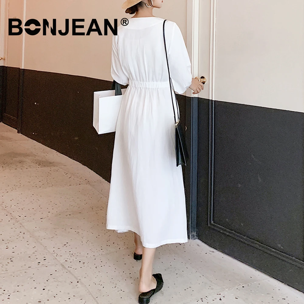 الأبيض اللباس النساء V الرقبة طويلة فساتين أنيقة مساء حزب الصيف Vestidos رداء إسترخاء فام السيدات Sukienki الشارع الشهير Z091