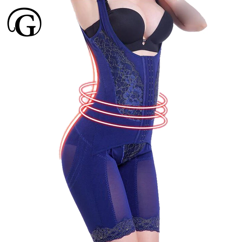 PRAYGERM Plus Size Women Embroidery Full Body Shaper HOOK control Belly Slimming shapewear Lift Bras butt lift Bodysuits Body
