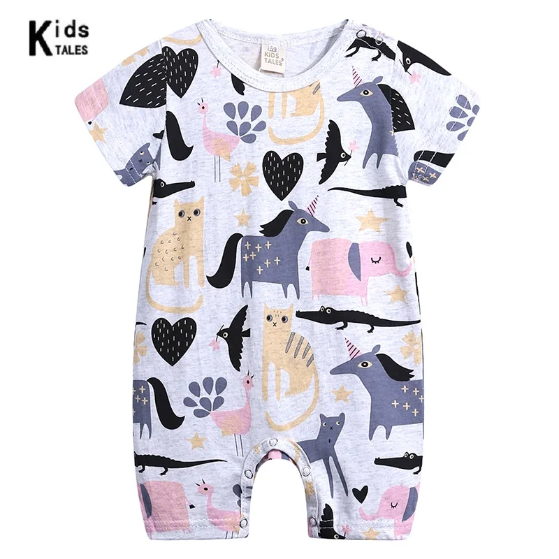 

2018 Summer New Style Short Sleeved Girls Baby Rompers Cotton Newborn Body Suit Baby Pajama Boys cartoon Animal Rompers