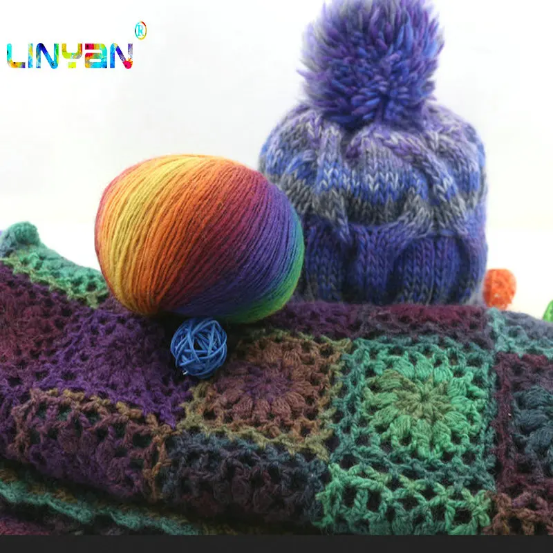 

6 pieces*50g 100% Australian wool Rainbow yarn for knitting Wholesale Hand-woven line knit Hand crochet knitting Rainbow t50