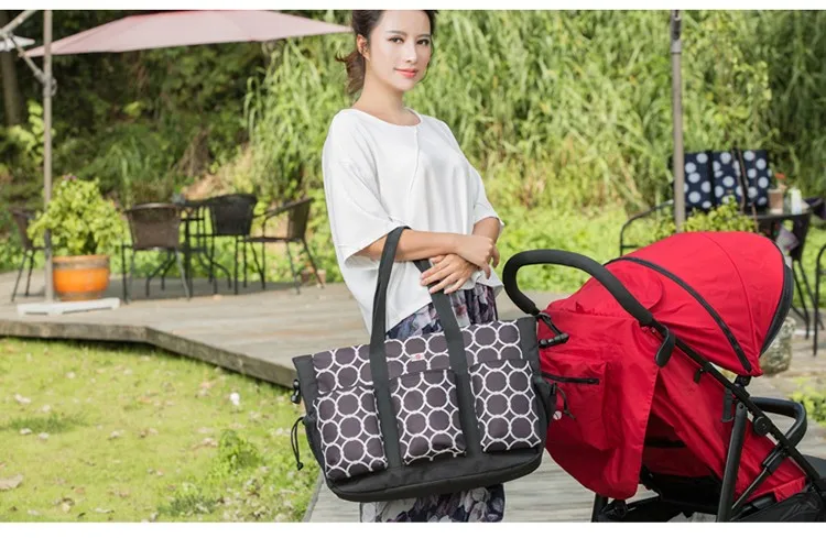 Shoulder and Stroller Diaper Bags, Waterproof, Polka-dot, Nappy Nursery Tote Bags with Changing Pad 10