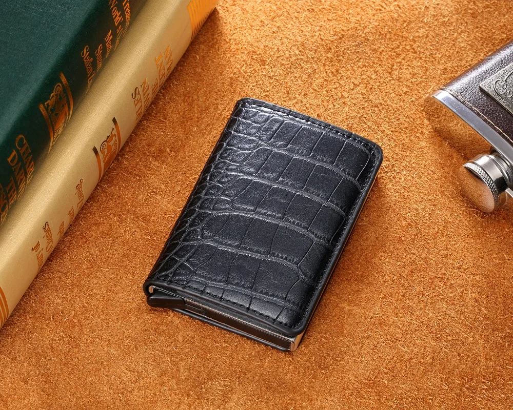 Мужской держатель для кредитных карт Bycobecy, винтажное портмоне с защитой от кражи, запирающийся кошелек с радиочастотной идентификацией, кожаный бумажник унисекс