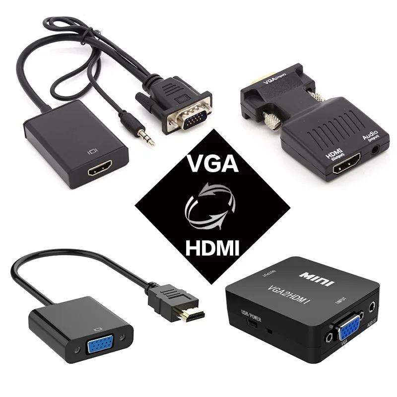 5pcs Audio Power Supply Cable VGA To HDMI HD Transfer Line 1080P