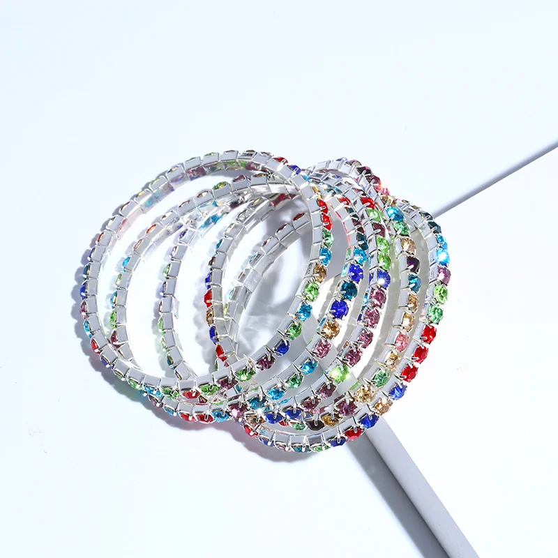 

OCESRIO Rainbow tennis bracelet colorful cubic zircon women link chain gril bracelet Bangles Bride Wedding jewelry brt-a