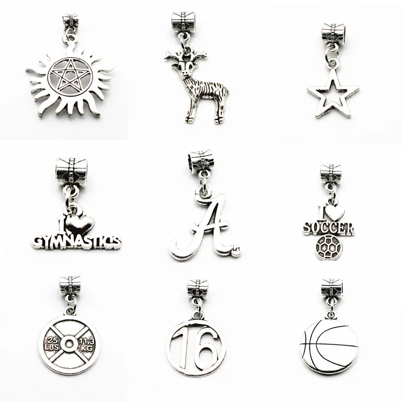 

Wholesale 12pcs/lot Silver Alloy deer I love football Dangle Charms Lobster Clasp Hanging Charm fit Bracelet&Pendant Necklace
