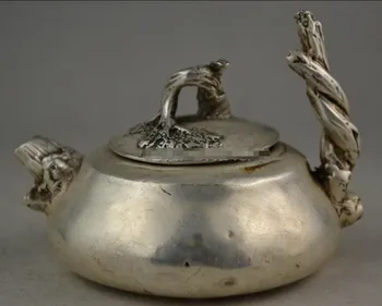 

china collectible handwork old tibet silver carve wheat & tree noble teapot