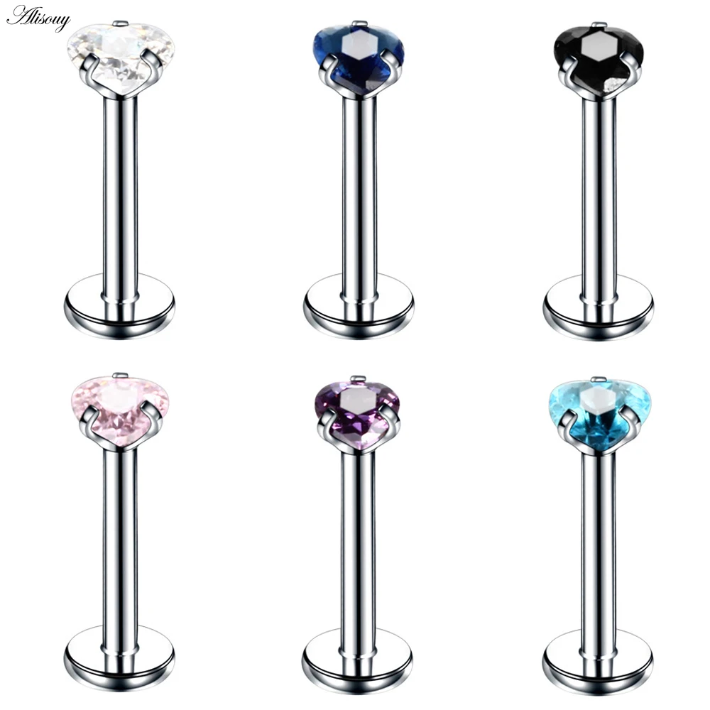 

Alisouy 1Pc Titanium Steel Lip Piercings Tragus Piercing Silver Heart Zircon Tragus Labret Ring Ear Stud lip Rings Body Piercing