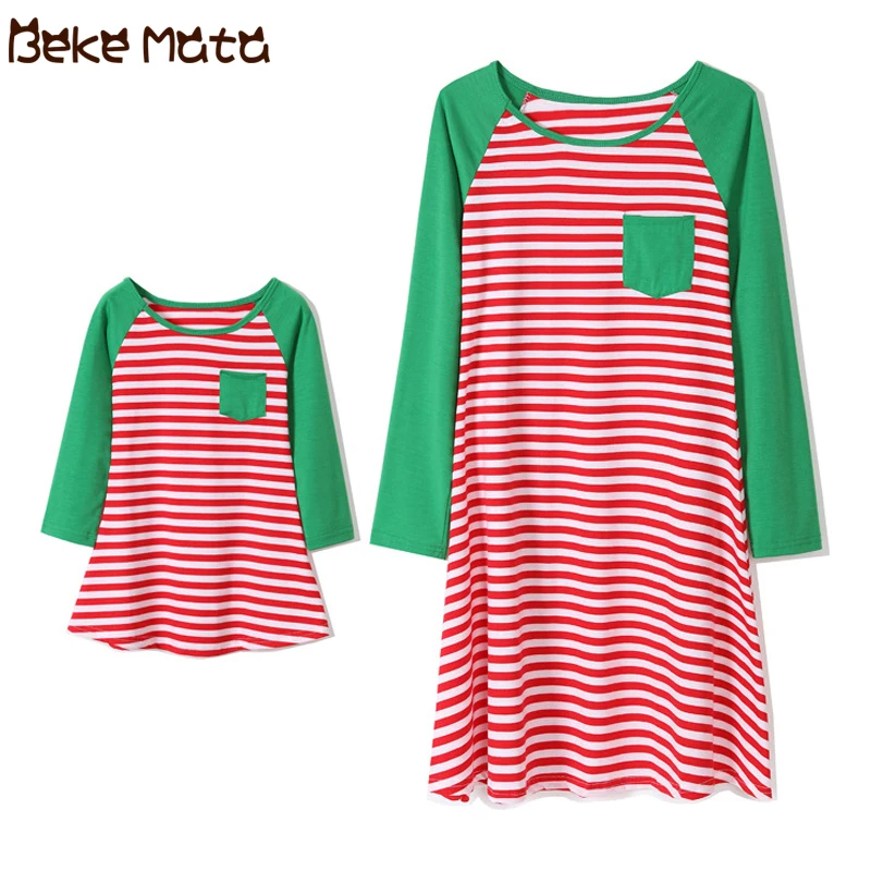 

BEKE MATA Mother Daughter Dresses Long Sleeve Christmas Matching Mommy And Me Clothes Striped 2018 Family Look Girl Mom Pajamas