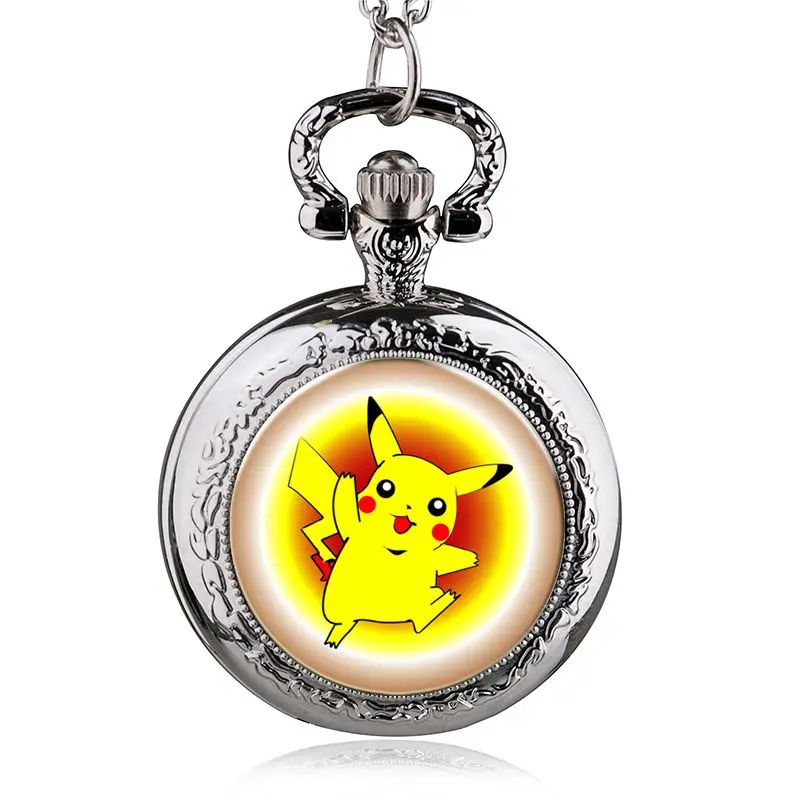 Антикварные Pikachu кварцевые карманные часы Аналоговое ожерелье с подвеской мужские и женские детские часы подарок - Цвет: Белый