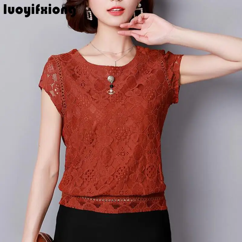 Blusas Mujer De Moda, летняя женская кружевная блузка с коротким рукавом, модные женские рубашки размера плюс, Женские топы и блузки размера s 3XL