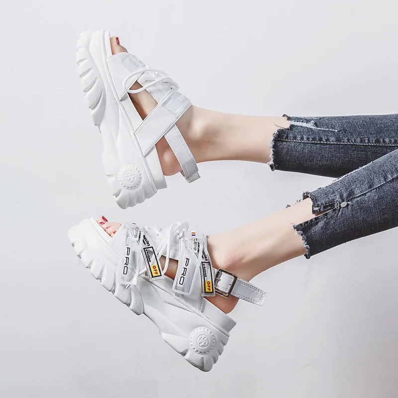 White-3 Sooneeya/сетчатые женские кроссовки на платформе; модная женская обувь на плоской толстой подошве с пряжкой; женская обувь для папы, визуально увеличивающая рост - Цвет: White-3