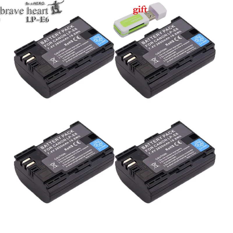 4battery Горячая 2x2650 mAh LP-E6 LP E6 LPE6 Аккумулятор для камеры Canon 5D Mark II III 7D 60D EOS 6D 70D 80D аксессуары для canon - Цвет: 4battery