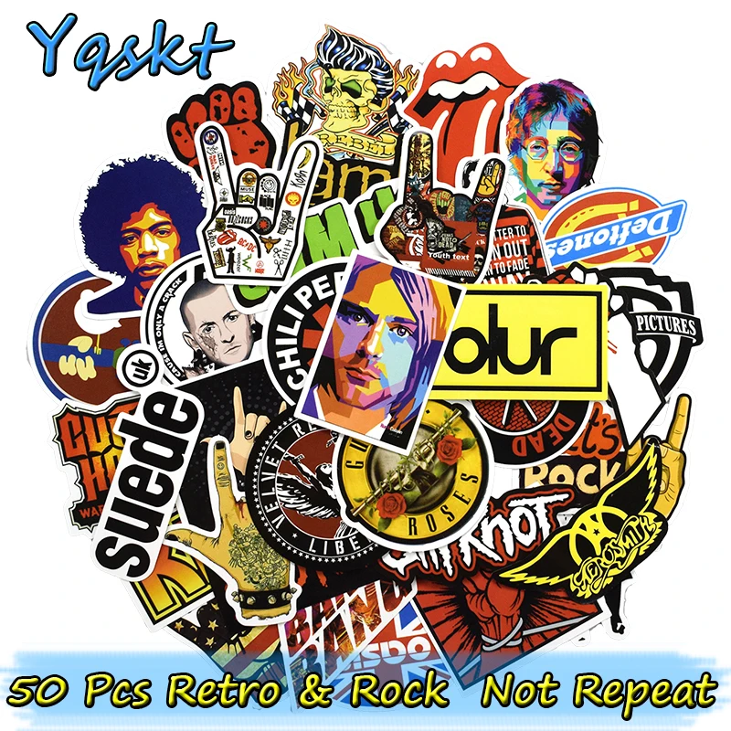 52 Pcs Retro Rock Band Music RHCP Dead Kennedys Stickers for Laptop Skateboard Guitar Luggage Graffiti Waterproof Sticker Pack
