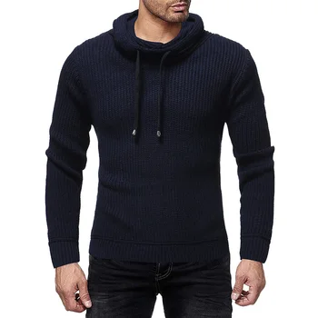 

2018 Autumn and Winter New Men's Fashion Pure Color Hatter Heap Collar Men's Hairwear Sweaters Body repair arde sweater men