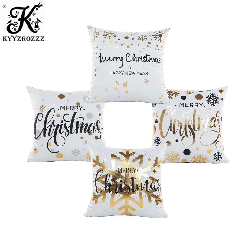 

Merry Christmas Cushion Cover Gold Linen Cotton Soft Cute Throw Pillow Cover Decorative Sofa Pillow Case Pillowcase