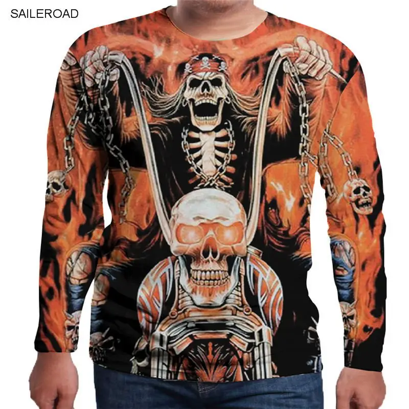 FCCX080 Весна Осень Мода Мотоцикл Vespa 3D печать o-образным вырезом Slim Fit футболка с длинным рукавом для мужчин Повседневная футболка Crossfit уличная одежда топы - Цвет: FCCX080