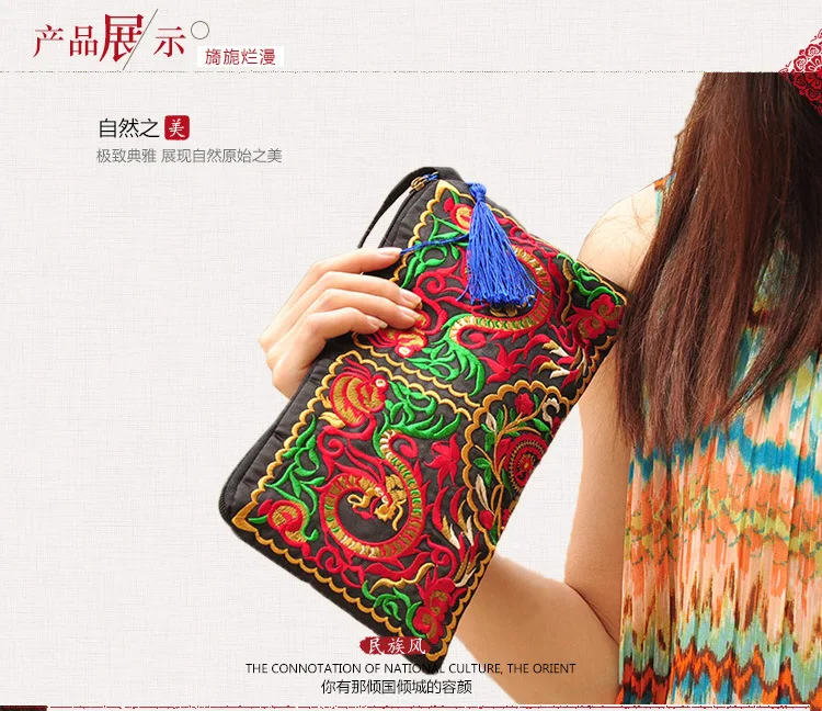 Women Clutch Evening Bag Embroidery Flower Wallet Ladies Leisure National Hand Bags Purse (2)