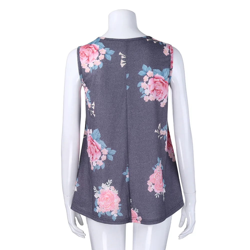 Women Ladies Summer Fashion Casual Chic Floral T-Shirt Sleeveless Casual Tops Blouse Vest Tank Haut Femme Cropped Feminino 50