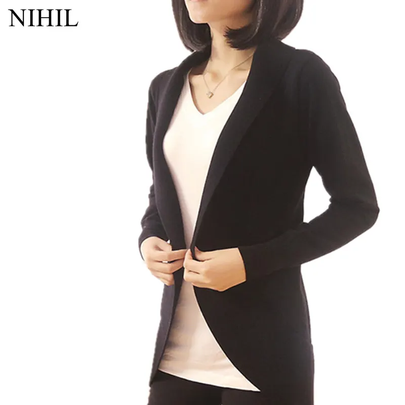 

Women Long Knitted Sweater 2018 New Fashion Women's Long Sleeve V-Neck Black Cardigan Casual Loose Solid Sweaters Outwear Tops