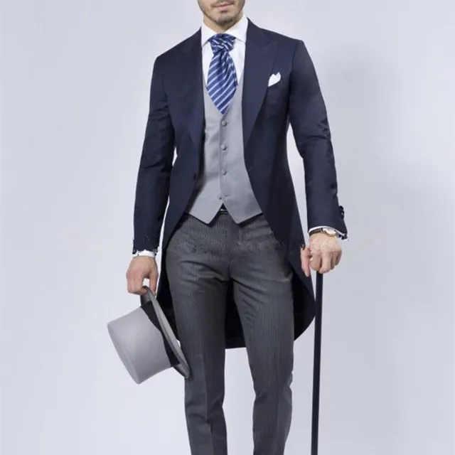 Grey Men Blazer Tailcoat Groomsman Long S Wedding Suit Grey Men Blazer Tailcoat Groomsman Long S Wedding Suit Suits Homens Blue Groom Mens