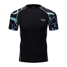 Рашгард Мужская футболка с принтом для бега фитнес компрессия Бодибилдинг черная Корейская футболка с короткими рукавами