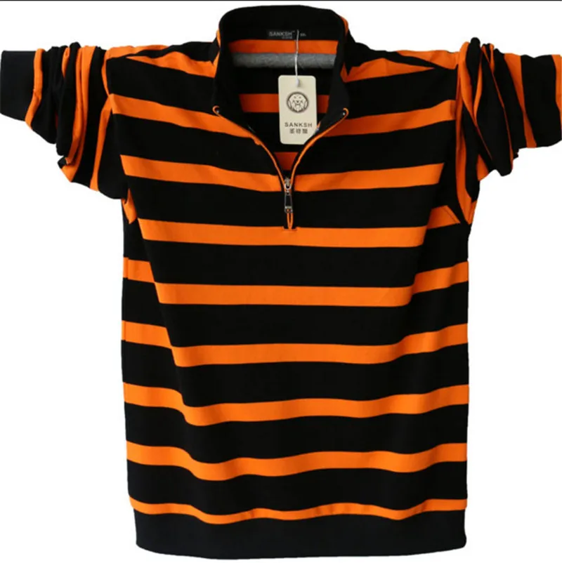 

Men's Long Sleeved Poloshirt Plus Size Striped Stand Collar Cotton Shirts Men Casual Mens Lapel Polos 4XL / 5XL A1109